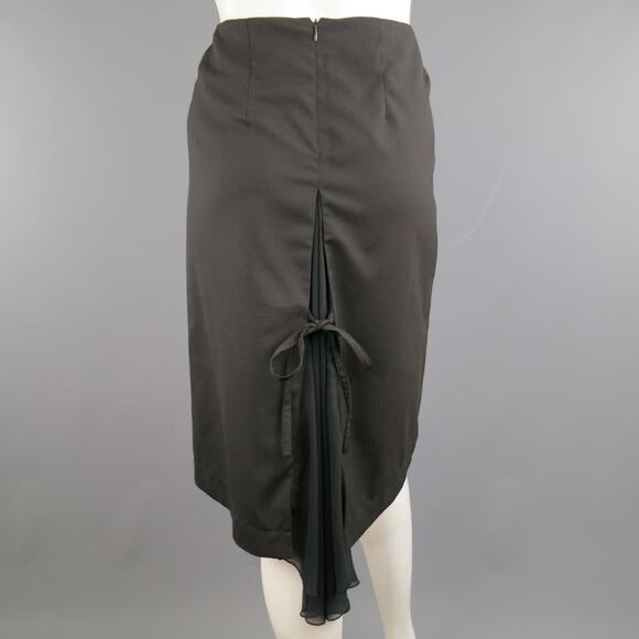 DROZDZIK Size 6 Black Pleated Wool Sheer Fishtail Pencil Skirt - Picture 5 of 8